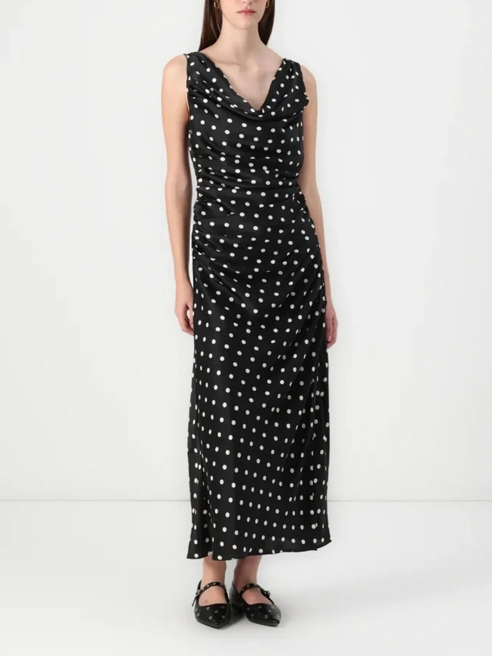 Abercrombie & Fitch Black and White Polka Dot Cowl Neck Maxi Dress